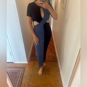 Two tone blue cut out dress